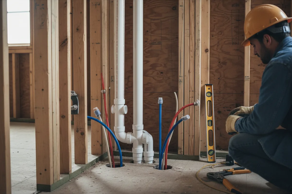 Drain and supply rough-in during Sump Pump Repair in Ronald